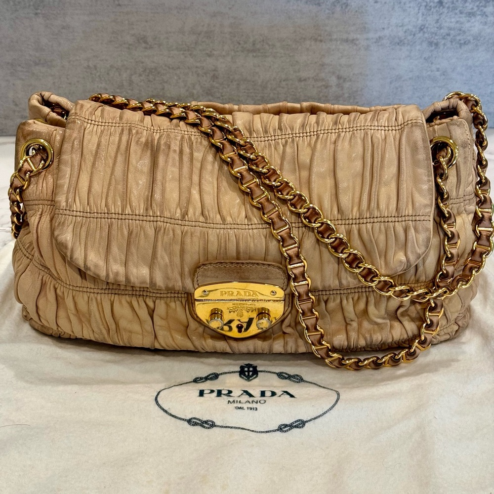 Prada Nappa Gaufre Shoulder Bag with Push-lock & Chain Strap